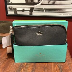 kate spade black zip wristlet with gold hardware